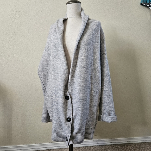 Free People Eucalyptus Cardigan Sweater Grey Wool Blend Oversized Cozy Shawl M - Picture 10 of 14